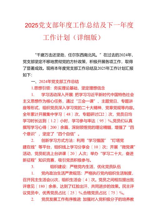 2025党支部年度工作总结及下一年度工作计划（最新版）.docx