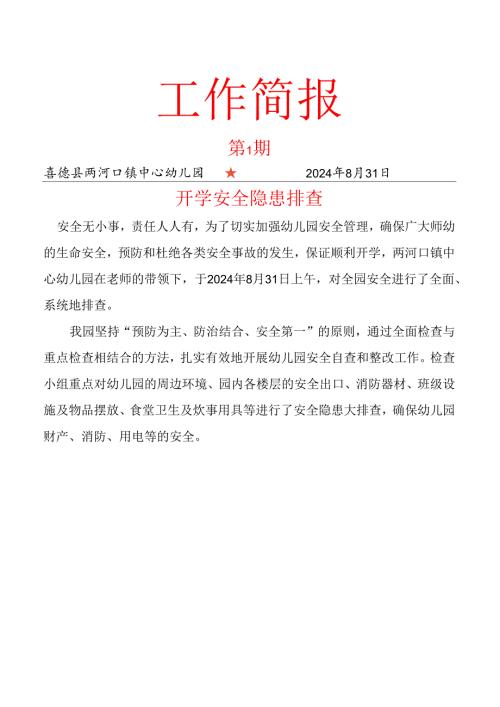 喜德县两河口镇中心幼儿园开学安全隐患排查简报.docx