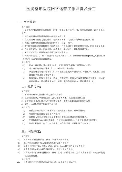 医美整形医院网络运营工作职责及分工.docx
