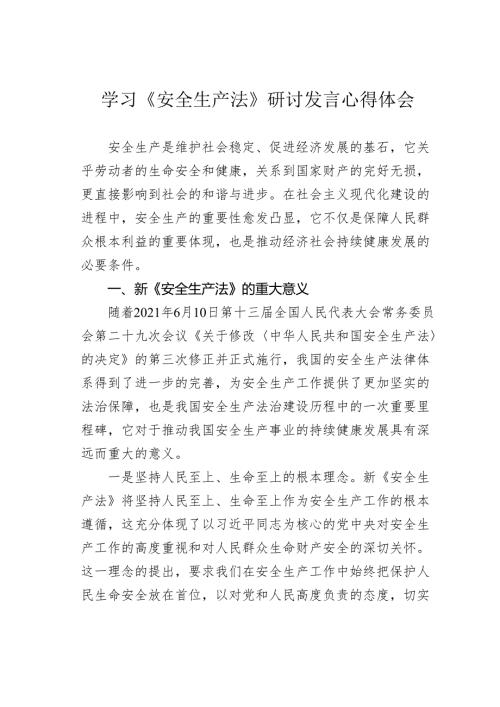 学习《安全生产法》研讨发言心得体会.docx