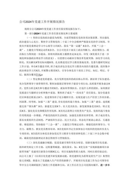 公司2024年党建工作开展情况报告.docx