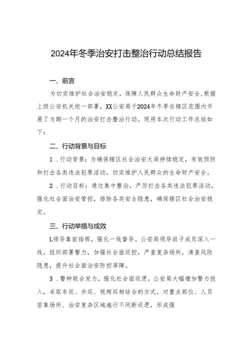 公安机关2024年冬季治安打击整治行动工作总结九篇.docx