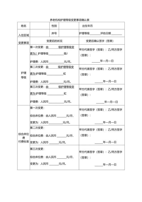 养老机构护理等级变更事项确认表1-1-1.docx