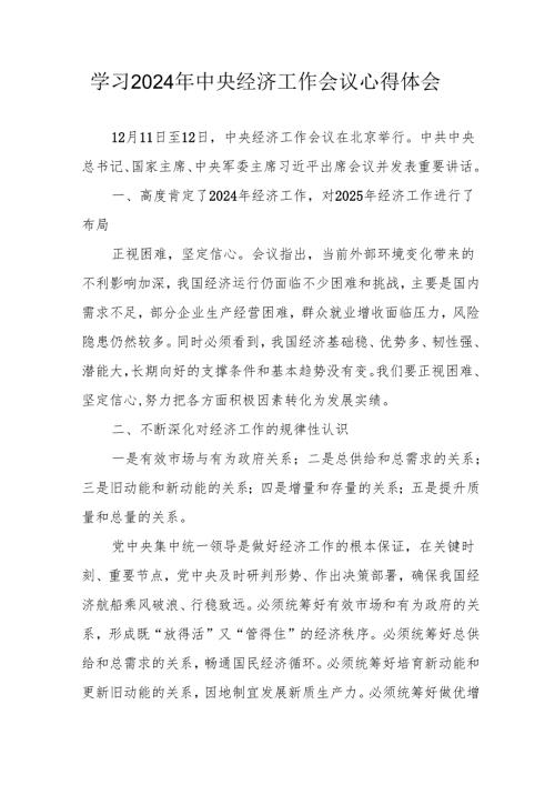 学习2024年中央经济工作会议个人心得体会 （6份）.docx
