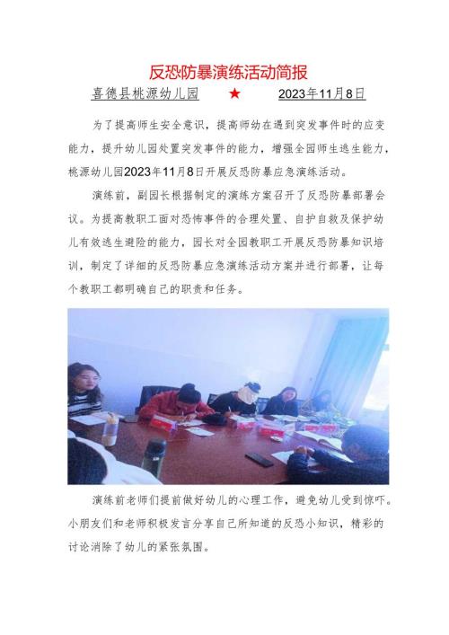 喜德县桃源幼儿园反恐防暴演练简报.docx