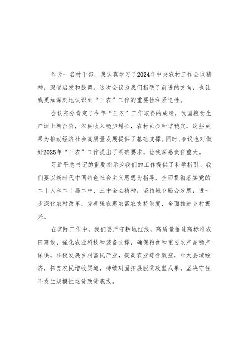 两篇村干部学习2024年中央农村工作会议精神心得体会发言稿.docx
