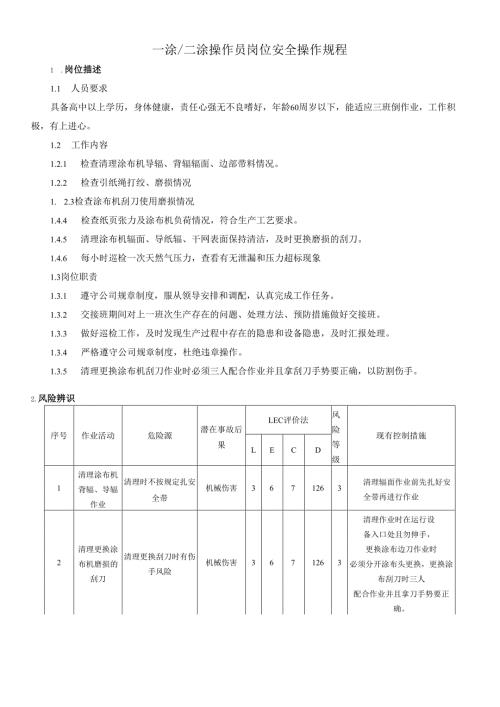 2025纸业公司一涂、二涂涂布工岗位安全操作规程.docx