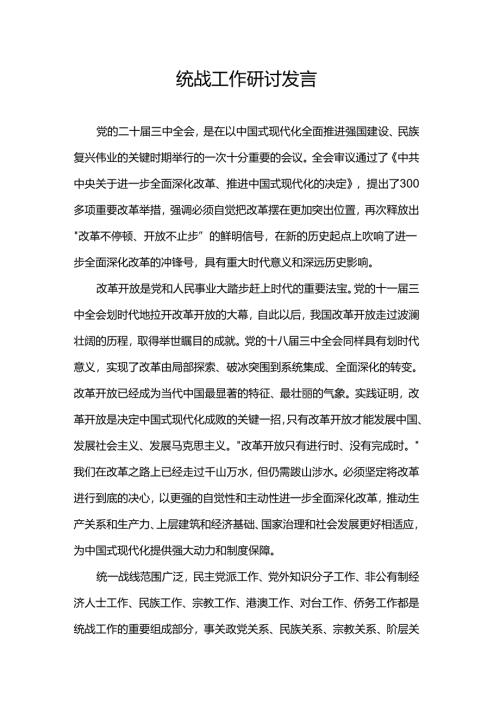 统战工作研讨发言.docx