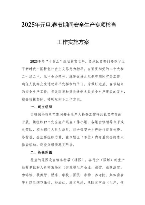 2025年《元旦、春节期间安全生产专项检查》工作方案.docx