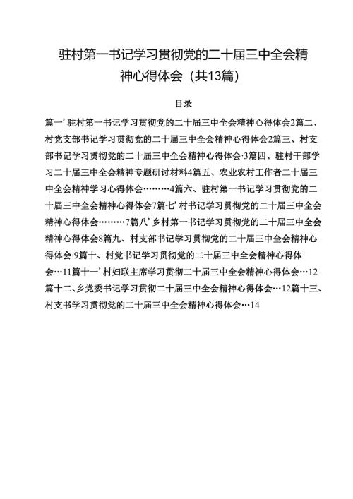 驻村第一书记学习贯彻党的二十届三中全会精神心得体会（共13篇）.docx