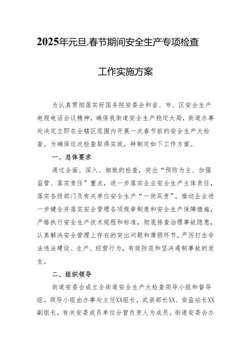 2025年乡镇开展《元旦、春节期间安全生产专项检查》工作方案 汇编3份.docx