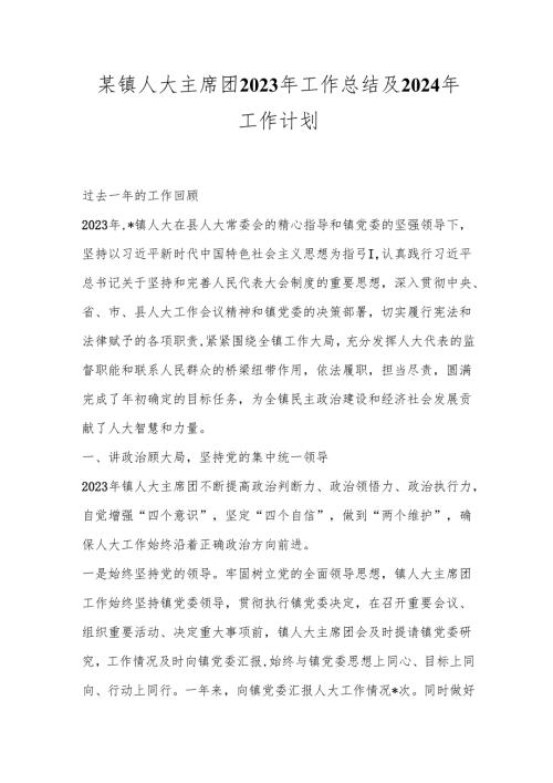 某镇人大主席团2023年工作总结及2024年工作计划.docx