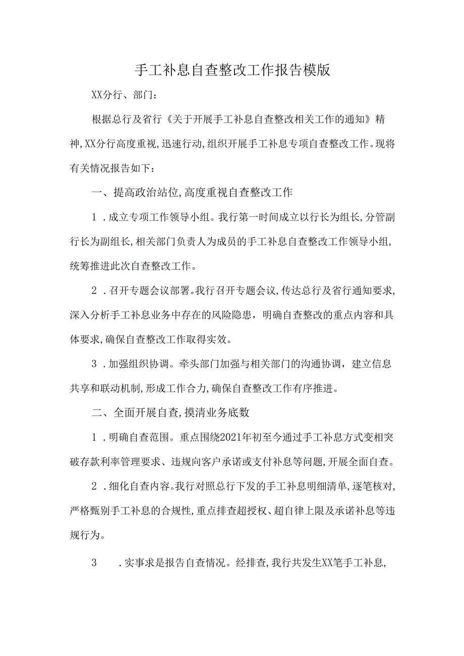 手工补息自查整改工作报告模版.docx_第1页