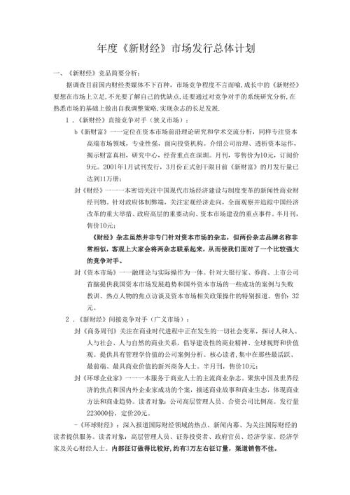 《新财经》市场发行总体计划.docx
