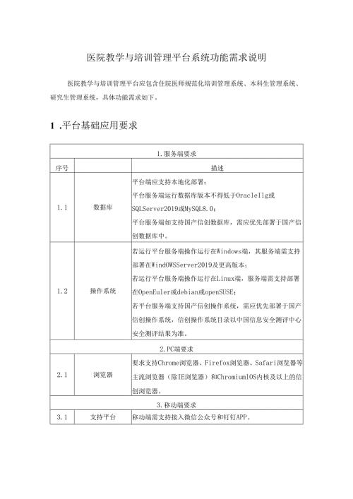 医院教学与培训管理平台系统功能需求说明.docx