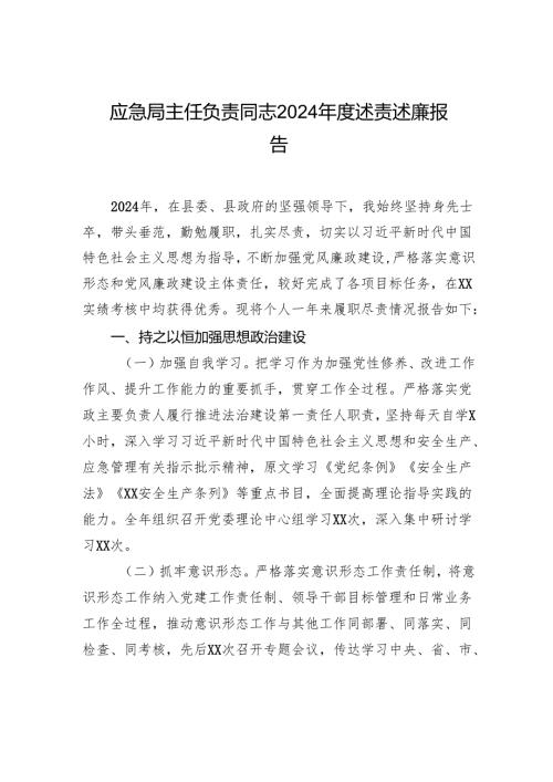 应急局主任负责同志2024年度述责述廉报告.docx