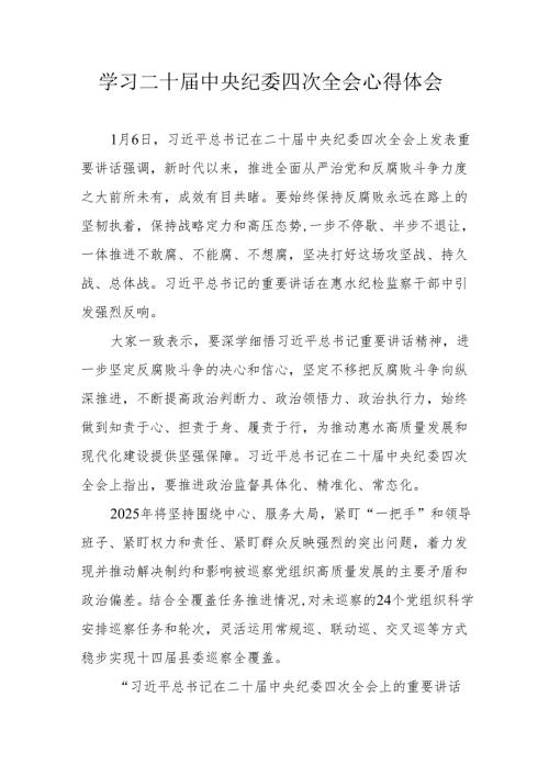学习二十届中央纪委四次全会个人心得体会 （汇编15份）.docx