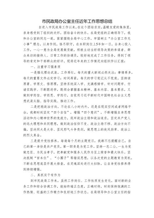 市民政局办公室主任近年工作思想总结.docx