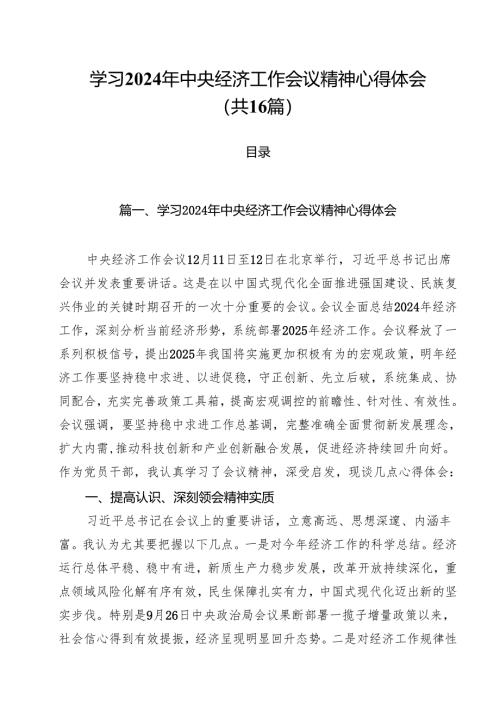 学习2025年中央经济工作会议精神心得体会16篇（精选）.docx