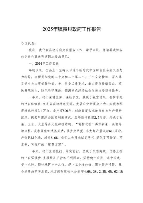 2025年镇赉县政府工作报告.docx