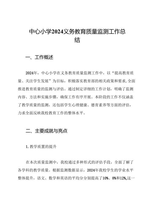中心小学2024义务教育质量监测工作总结.docx