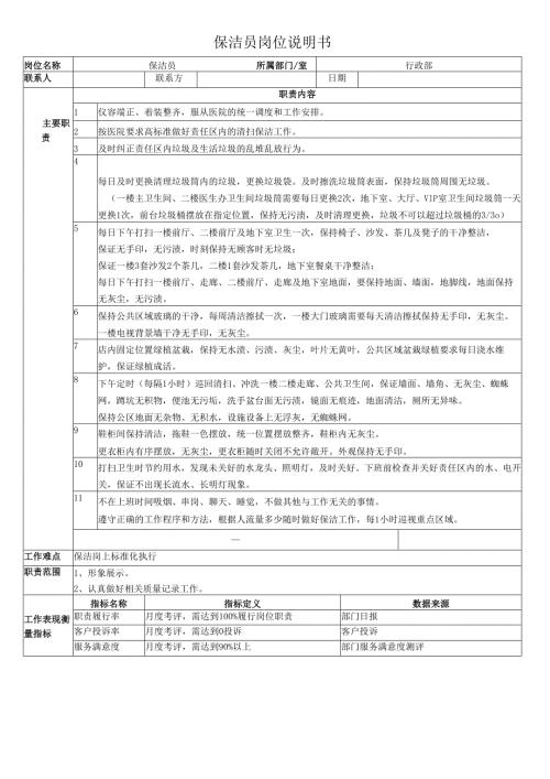 医院保洁员岗位说明书.docx