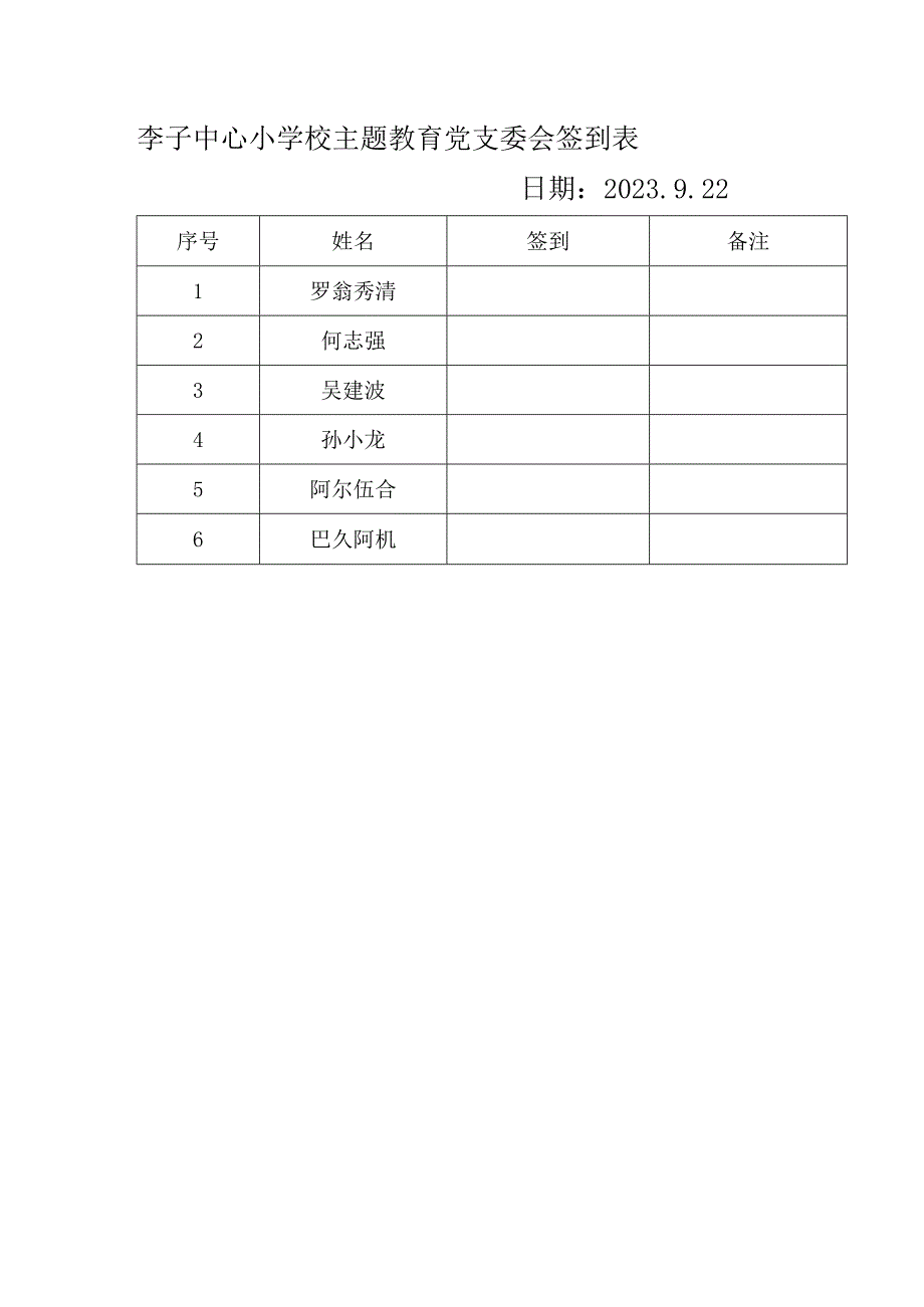 李子中心小学校主题教育党支委会签到表.docx_第1页