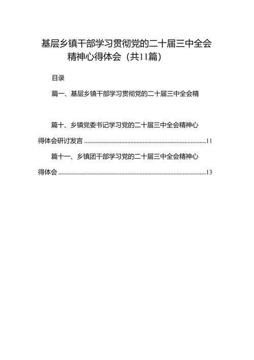 （11篇）基层乡镇干部学习贯彻党的二十届三中全会精神心得体会（最新版）.docx