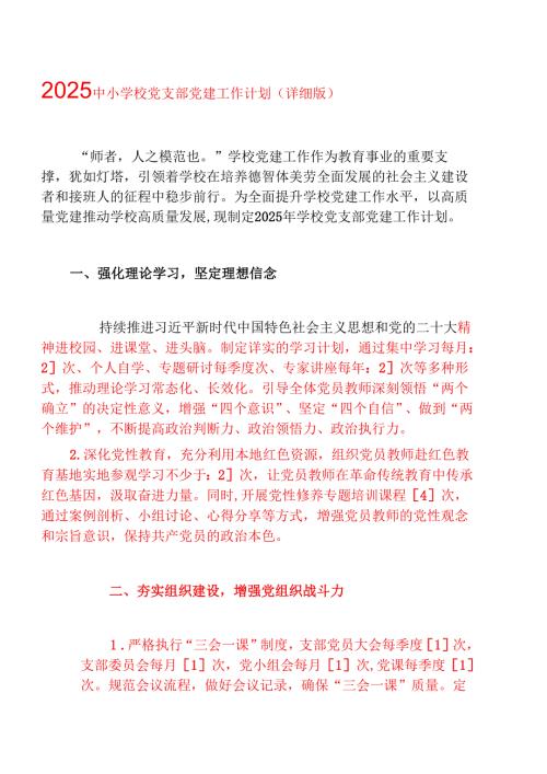 2025 中小学校党支部党建工作计划.docx