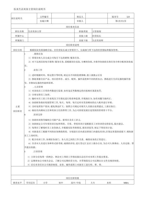 医美整形生美主管岗位说明书.docx
