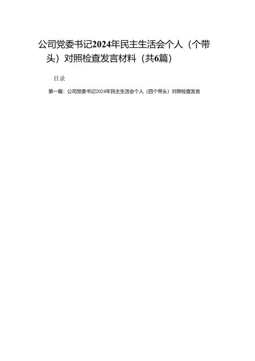 公司党委书记2024年民主生活会个人（四个带头）对照检查发言材料六篇.docx