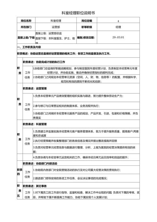 医美整形医院科室经理职位说明书.docx