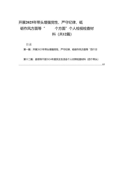 开展2025年带头增强党性、严守纪律、砥砺作风方面等“四个方面”个人检视检查材料(精选)12篇.docx