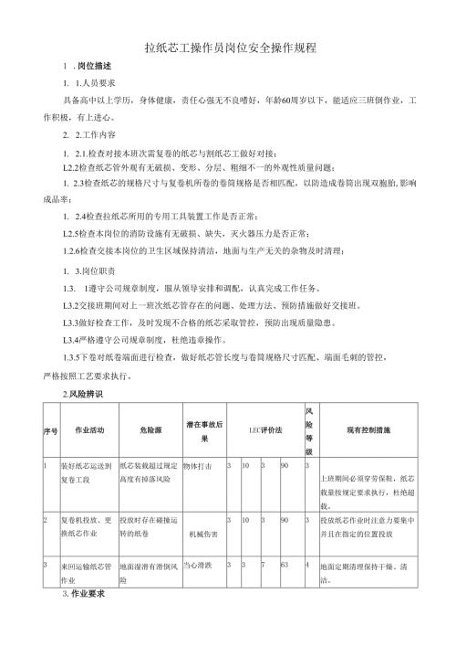 2025纸业公司拉纸芯工操作员岗位安全操作规程.docx