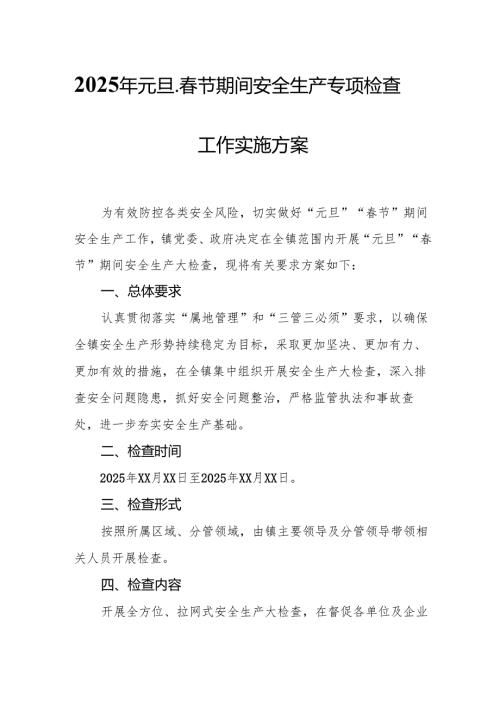 2025年乡镇开展《元旦、春节期间安全生产专项检查》工作方案 （3份）_85.docx