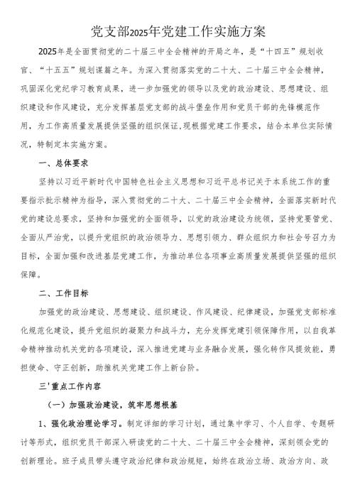 党支部2025年党建工作实施方案.docx