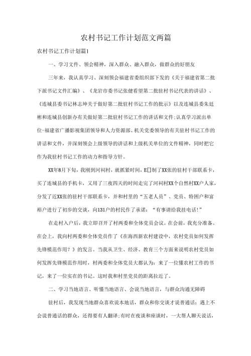 农村书记工作计划范文两篇.docx