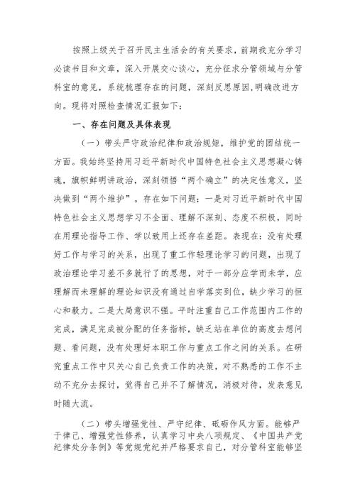 最新2024年度民主生活领导干部检查材料（四个带头+反面典型案例）Word文档.docx