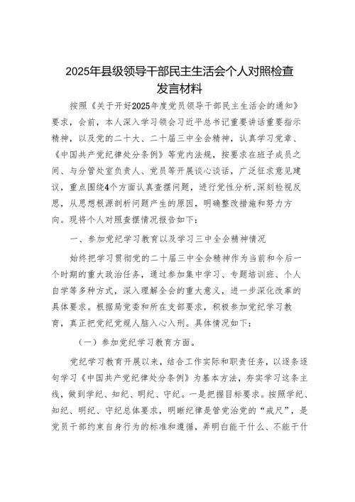 2025年民主生活会对照检查材料精选两篇合辑（县领导+常务副市长）.docx