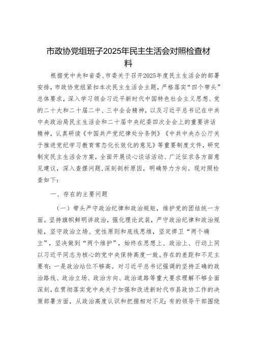 2025年度民主生活会对照检查材料精选两篇合辑（政协+部门）.docx
