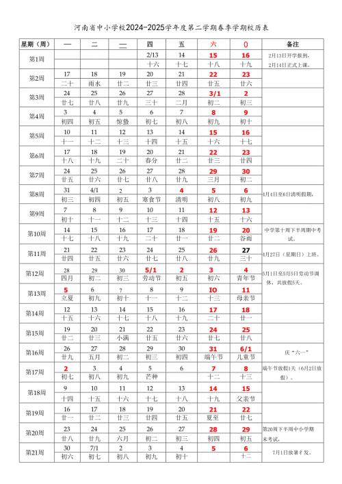 河南省郑州开封洛阳平顶山安阳鹤壁新乡焦作濮阳许昌漯河三门峡南阳商丘信阳周口驻马店济源市中小学校2024-2025学年度第二学期春季学期校.docx