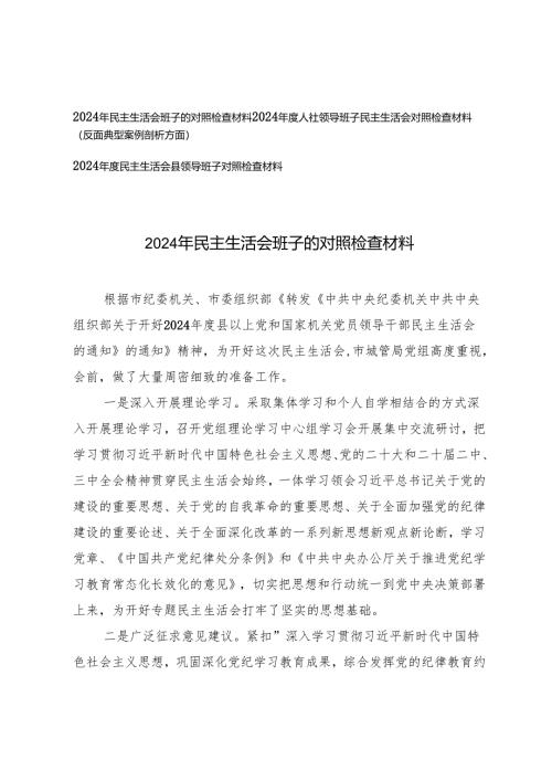 （班子）2025年领导班子民主生活会对照检查材料（含反面典型案例剖析方面）.docx