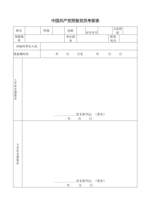 中国共产党预备党员考察表 - nnnueducn.docx