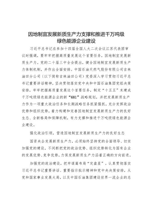 因地制宜发展新质生产力支撑和推动千万吨级绿色能源企业建设.docx