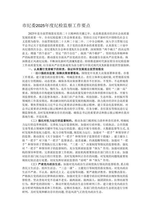 市纪委2025年度纪检监察工作要点.docx