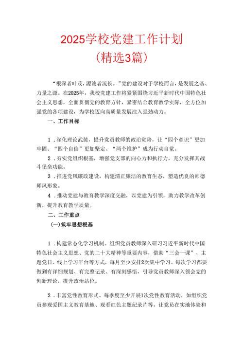 2025 学校党建工作计划（精选）.docx