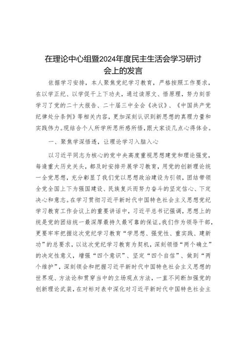 在理论中心组暨2024年度民主生活会学习研讨会上的发言.docx