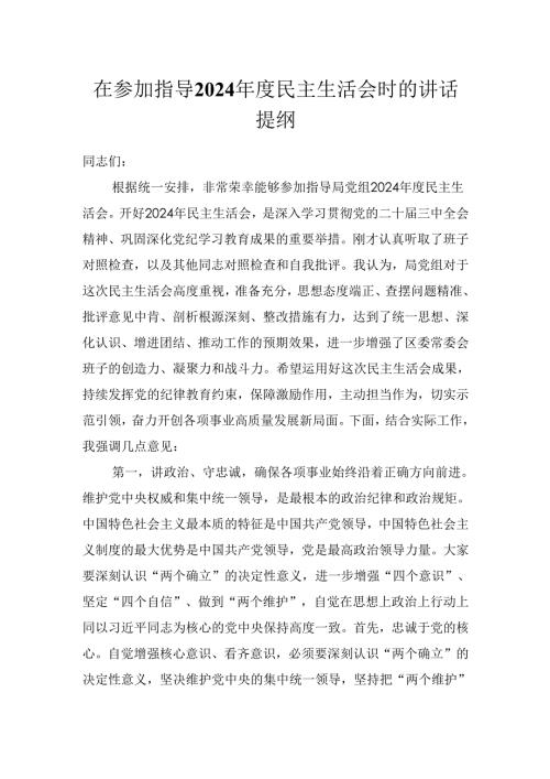 在参加指导2024年度民主生活会时的讲话提纲（发言）材料.docx