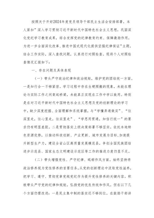 最新副县长2024年度民主生活个人四个带头检查材料Word文档.docx