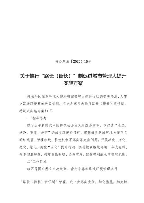 关于在全区推行“路长(街长)”制促进城市管理大提升的实施方案.docx